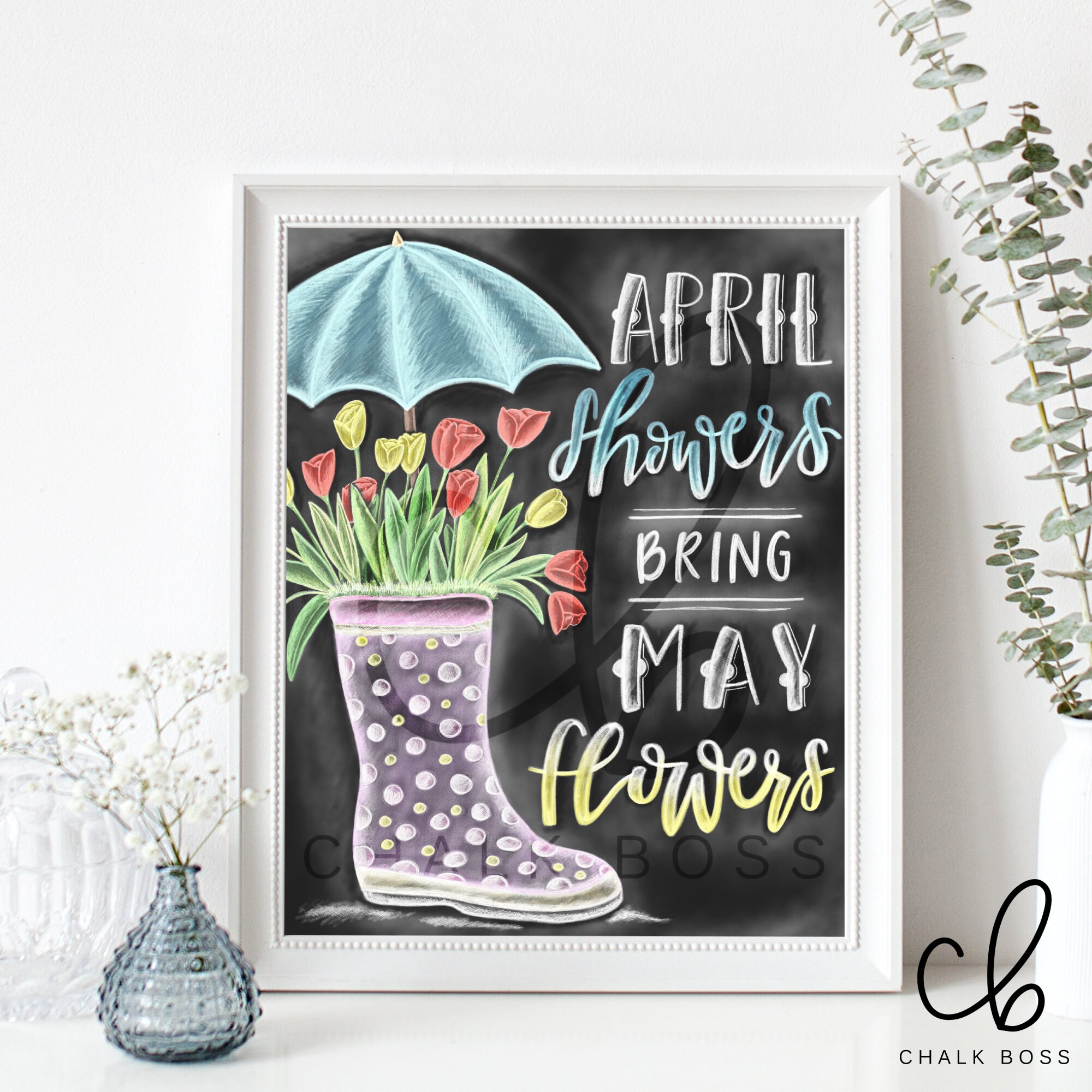 Spring Art April Showers Bring May Flowers Spring Decor Etsy