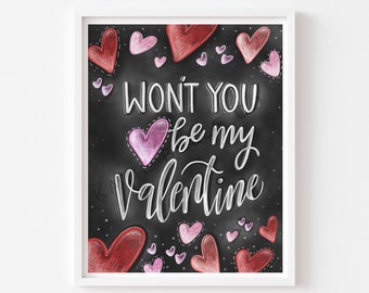 Valentines Artwork / Valentines Day Decor / Valentines Day Gift / Valentines Day / Be My Valentine / Chalkboard Art / Valentines Art