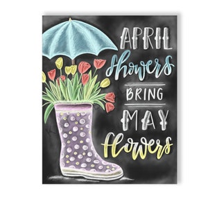 April Showers Bring May Flowers / Spring Decor / Easter Gifts / Mother's day Gifts / Easter Decor / Chalk Art / Spring Quote / Rain Boot image 3