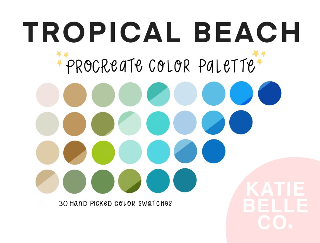 Tropical Beach Color Palette | Tropical Colors Procreate | 30 Swatches ...