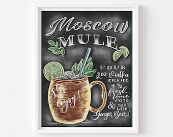 Moscow Mule Recipe / Chalk Art / Moscow Mule Print / Drink Art / Cocktail Art / Stir & Enjoy / Kitchen Decor / Summer Gift / Bar Sign