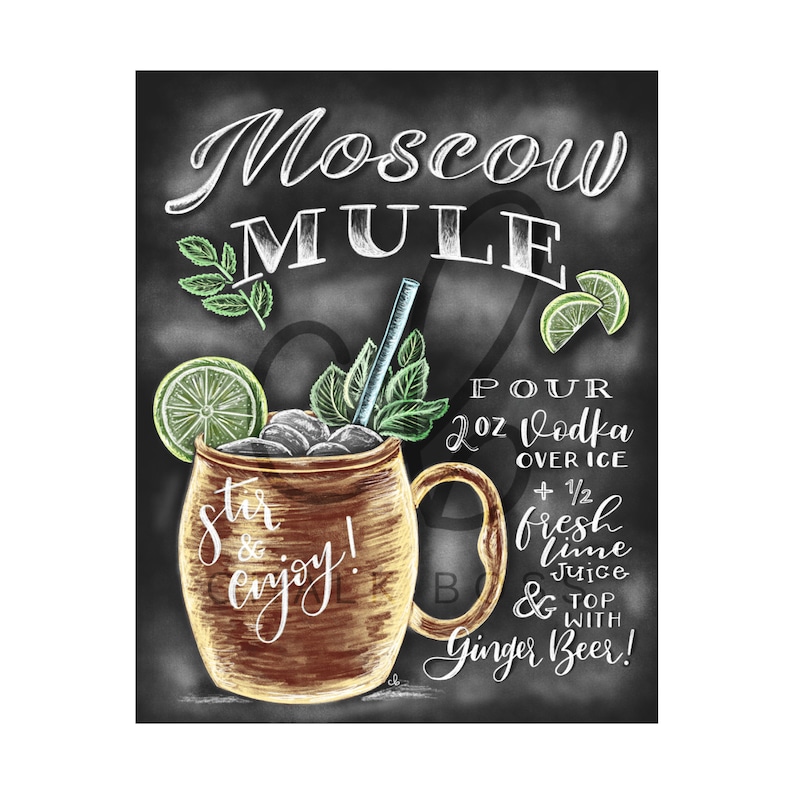 Moscow Mule Print Chalk Art Moscow Mule Recipe Print Etsy