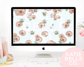 Bees & Flowers / Flower Background / Floral Wallpaper / Floral Aesthetic / Wallpaper Background / Laptop Wallpaper / Digital Wallpaper