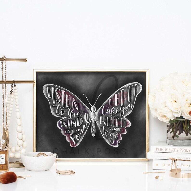 Butterfly Print Chalkboard Print Chalk Art Butterfly Art Etsy