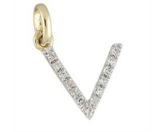 14k Gold and Diamond Alphabet Charm, Diamond Alphabet Charm