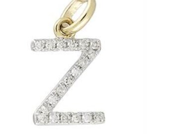 14k Gold and Diamond Alphabet Charm, Diamond Alphabet Charm