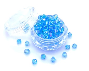 Aquamarine Shimmer 2x (202 SHIM2) blue Swarovski 5328 XILION Crystal Bicone Beads jewelry making *No Tariffs to US *With Storage Case