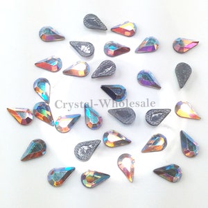 12 pcs - Swarovski 2300 Teardrop Pear Flatbacks Hotfix iron-on 8mm x 4.8mm nail art rhinestones Crystal AB (001 AB) * No Tariffs to US