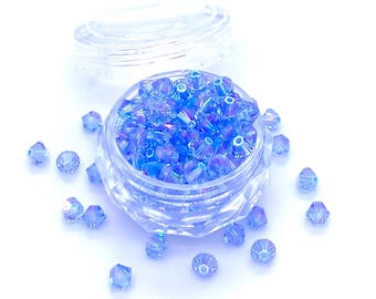 Light Sapphire Shimmer 2x (211 SHIM2) blue Swarovski 5328 XILION Crystal Bicone Beads jewelry making * No Tariffs to US * With Storage Case
