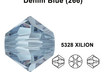 DENIM BLUE (266) Genuine Swarovski 5328 XILION Bicone Beads jewelry making *All Sizes Free Shipping