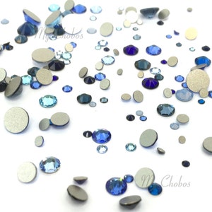 144 pcs - BLUE Colors Swarovski 2058/2088 crystal flatbacks rhinestones mixed sizes ss5, ss7, ss9, ss12, ss16, ss20, ss30 No-Hotfix nail art