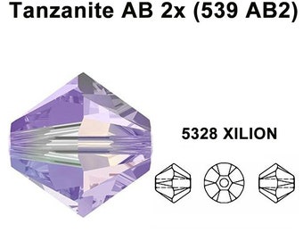 Tanzaniet AB 2x (539 AB2) paarsviolet Echte Swarovski 5328 XILION Crystal Bicone-kralen 4 mm sieraden maken * Geen tarieven voor VS