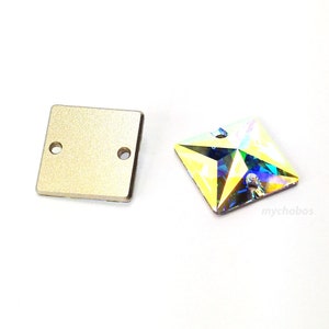Crystal AB (001 AB) Swarovski 3240 Square Shaped Sew-on Stones Two Holes Flatbacks Rhinestones ** No Tariffs to US