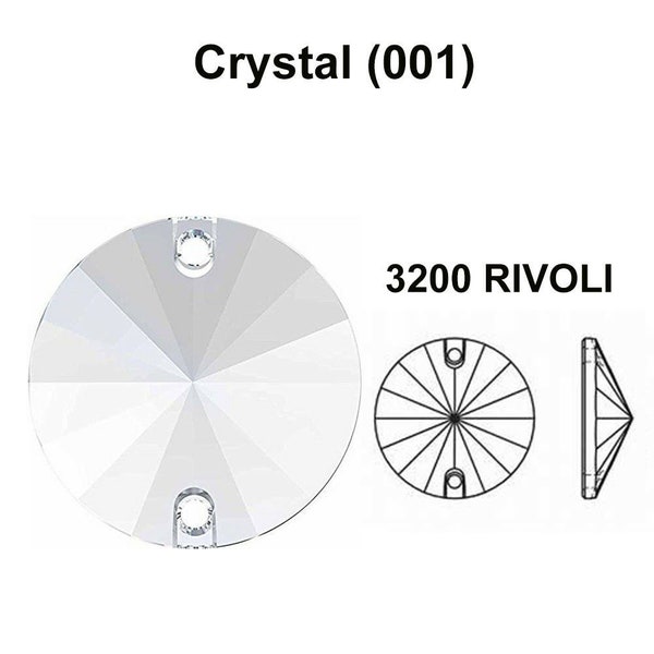 Crystal (001) Swarovski 3200 Rivoli Round Sew-on Stones Two Holes clear Flatbacks Rhinestones ** Free Shipping to US