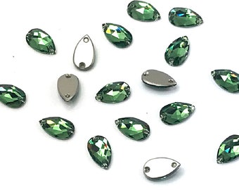 6 pcs Erinite (360) Swarovski 3230 Drop Pear Shaped 12x7mm Crystal Sew-on Stones Two Holes Flatbacks Rhinestones green