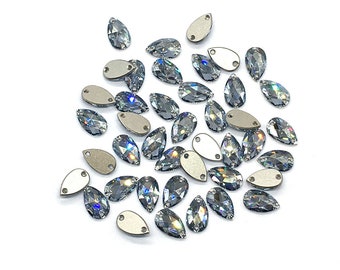 6 pezzi Crystal Blue Shade (001 BLSH) Swarovski 3230 Drop a forma di pera 12x7mm Pietre da cucire Due fori Flatback Strass