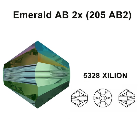 Emerald AB 2x (205 AB2) Green Genuine Swarovski 5328 XILION