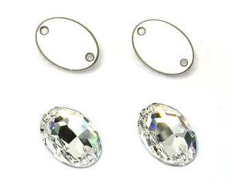 Crystal (001) clear Swarovski 3210 Oval Shaped Sew-on Stones Two Holes Flatbacks Rhinestones ** Free Shipping to US