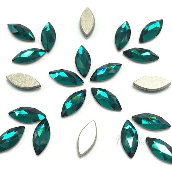 8 Swarovski 2201 Marquise Navette Crystal Flatback 8x3.5mm nail art green EMERALD (205)*Free Shipping to US