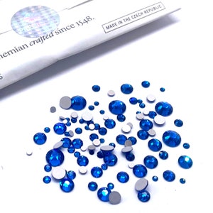 Preciosa MAXIMA Flatbacks 100 pieces Assorted Mixed Sizes 2mm to 6mm Capri Blue (60310) Rhinestones No-Hotfix Nail Art