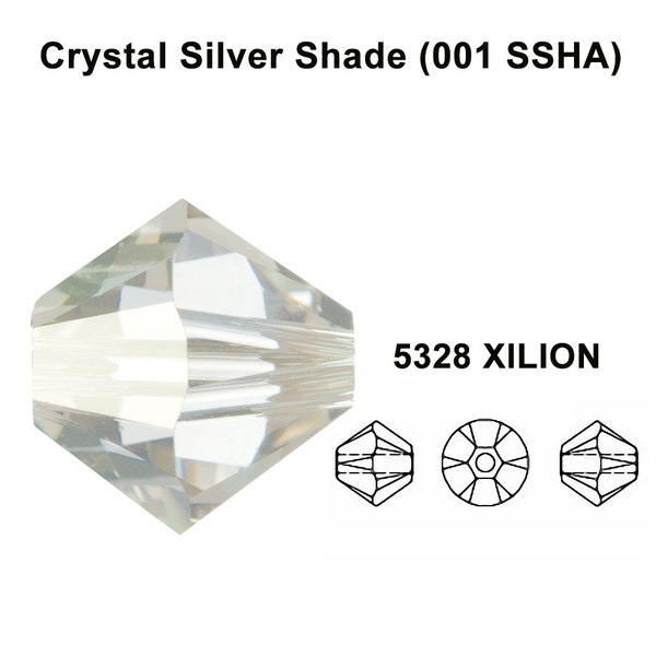 Crystal Silver Shade (001 SSHA) gray Genuine Swarovski 5328 XILION Bicone Beads jewelry making *All Sizes Free Shipping to US