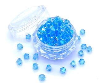 Aquamarine Shimmer (202 SHIM) blue Genuine Swarovski 5328 XILION Crystal Bicone Beads jewelry making * No Tariffs to US * With Storage Case