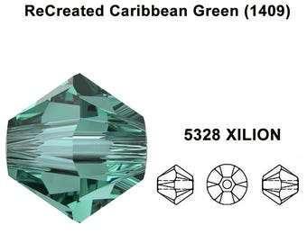 Recréé vert caraïbe (1409) véritable Swarovski 5328 XILION cristal perles toupies fabrication de bijoux * Toutes les tailles * Pas de tarifs vers les États-Unis