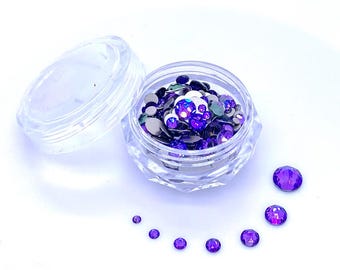 144 pcs - Crystal Heliotrope (001 HEL) violet Swarovski 2058 / 2088 Flatbacks Assortiment de tailles variées Nail art 2 mm à 6 mm * Avec étui de rangement