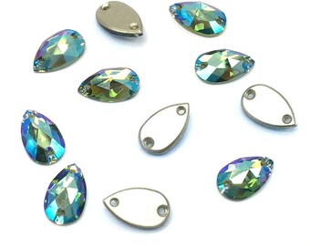 6 pcs Erinite Shimmer (360 CALE) Swarovski 3230 Goutte D'eau En Forme De Poire 12x7mm Cristal Pierres À Coudre Deux Trous Flatbacks Strass vert