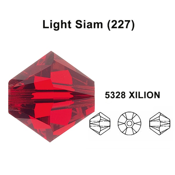 LIGHT SIAM (227) red Genuine Swarovski 5328 XILION Bicone Beads jewelry making *All Sizes Free Shipping