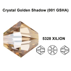 Crystal Golden Shadow (001 GSHA) gold Genuine Swarovski 5328 XILION Crystal Bicone Beads jewelry making * All Sizes * No Tariffs to US