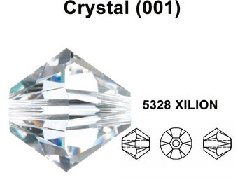 CRYSTAL (001) clear Genuine Swarovski 5328 XILION Crystal Bicone Beads jewelry making * All Sizes * No Tariffs to US
