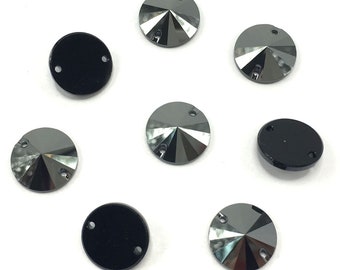 12 pcs Jet Hematite (280 HEM) Swarovski 3200 Rivoli Round 12mm Sew-on Stones Two Holes Flatbacks Rhinestones ** Free Shipping to US