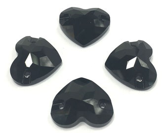 Jet (280) black Swarovski 3259 Heart Shaped 16mm Sew-on Stones Two Holes Crystal Flatbacks Rhinestones 2 pcs ** Free Shipping to US