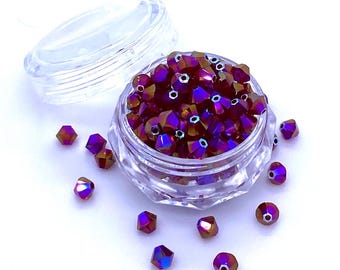 Siam Shimmer 2x (208 SHIM2) dark red Swarovski 5328 XILION Crystal Bicone Beads jewelry making *No Tariffs to US *With Storage Case