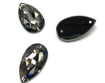 Crystal Silver Night (001 SINI) Swarovski 3230 Pierres à coudre en forme de poire goutte deux trous Flatbacks strass noir ** Livraison gratuite aux États-Unis