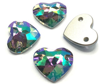 Crystal Paradise Shine (001 PARSH) Swarovski 3259 Heart Shaped 16mm Sew-on Stones Two Holes Flatback Rhinestones 2 pcs * Free Shipping to US