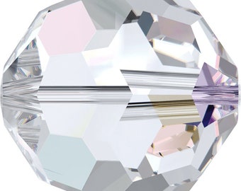 May include: A clear glass bead with a faceted design. The bead has a slight iridescent shimmer.
