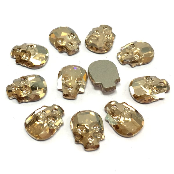 4 pcs Swarovski 2856 Skull Flatbacks No-Hotfix 10x7.5mm nail art rhinestones Crystal Golden Shadow (001 GSHA) gold *Free Shipping