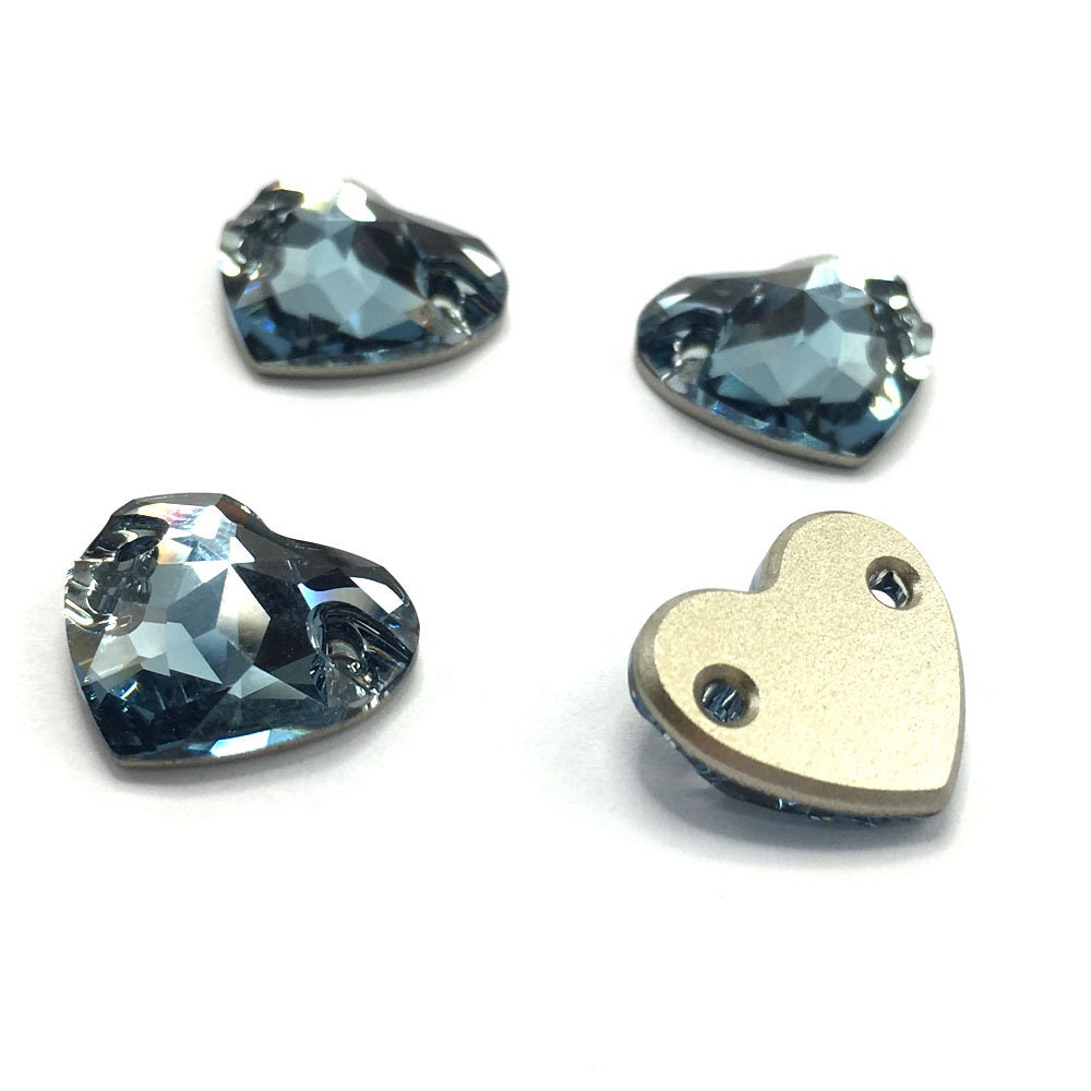 4 Pcs - Denim Blue (266) Swarovski 3259 Heart Shaped 12mm Sew-on