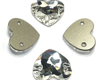 Crystal (001) clear Swarovski 3259 Heart Shaped 16mm Sew-on Stones Two Holes Flatbacks Rhinestones 2 pcs ** Free Shipping to US
