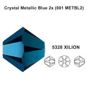 72 pcs - Crystal Metallic Blue 2x (001 MEBL2) Genuine Swarovski 5328 XILION Crystal Bicone Beads 5mm jewelry making * No Tariffs to US