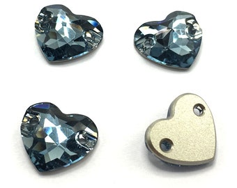 Denim Blue (266) Swarovski 3259 Heart Shaped 12mm Sew-on Stones Two Holes Crystal Flatbacks Rhinestones 4 pcs ** Free Shipping to US
