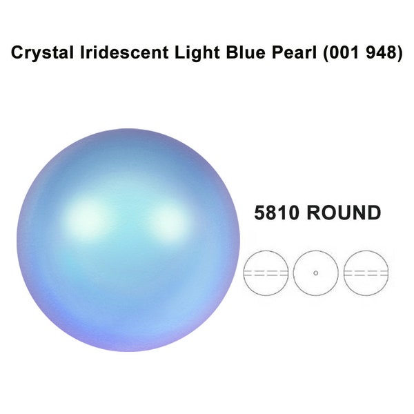 Crystal Iridescent Light Blue (001 948) Genuine Swarovski 5810 Pearls Round Beads jewelry making *All Sizes Free Shipping to US