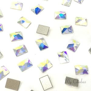6 pcs - Swarovski 2520 Cosmic Flatbacks No-Hotfix 10x8mm nail art rectangle rhinestones Crystal AB (001 AB) * No Tariffs to US