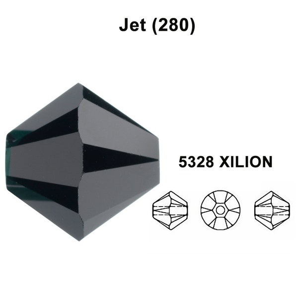 JET (280) black Genuine Swarovski 5328 XILION Bicone Beads jewelry making *All Sizes Free Shipping to US