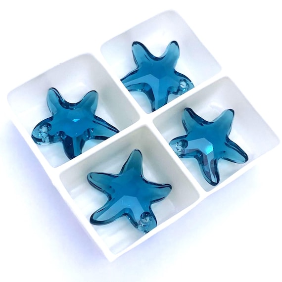 4 Pcs - Indicolite (379) Swarovski 6721 Starfish Pendants 16mm