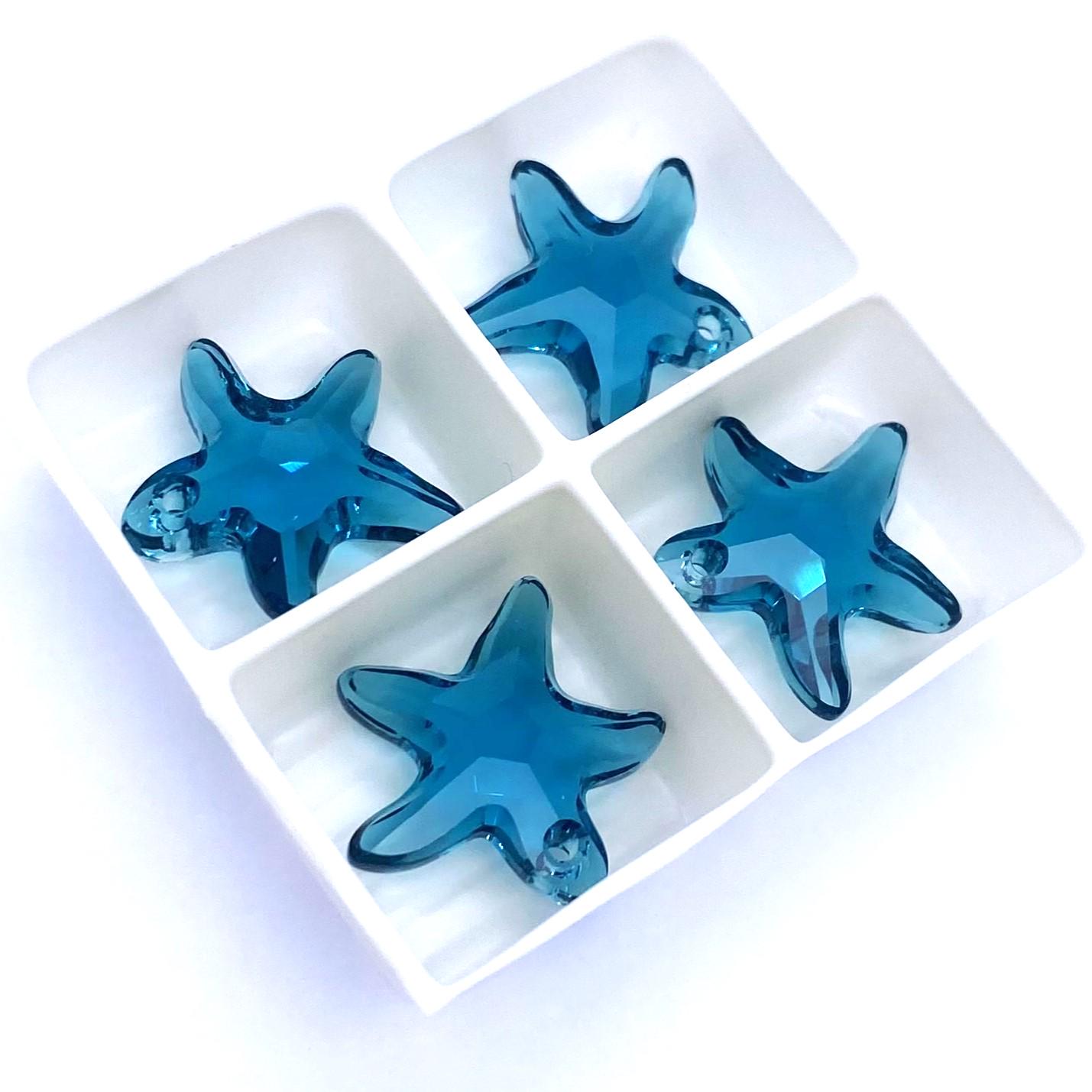 4 Pcs - Indicolite (379) Swarovski 6721 Starfish Pendants 16mm