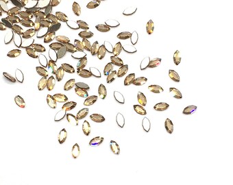 720 pcs - Crystal Golden Shadow (001 GSHA) gold Swarovski 2200 Navette Flatbacks No-Hotfix 4mm x 2mm nail art Wholesale Factory Pack
