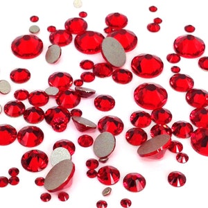 144 pcs - Light Siam (227) Swarovski 2058/2088 crystal flatbacks rhinestones red mixed with Sizes ss5, ss7, ss9, ss12, ss16, ss20, ss30